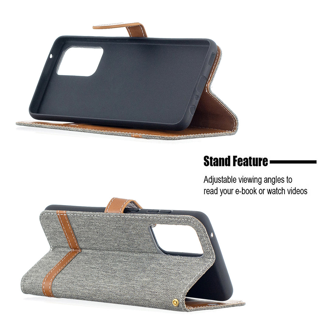 For Samsung Galaxy A52 4G/5G / A52s 5G Color Splicing Jeans Cloth Surface Wallet Leather Phone Cover