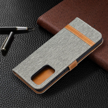 For Samsung Galaxy A52 4G/5G / A52s 5G Color Splicing Jeans Cloth Surface Wallet Leather Phone Cover