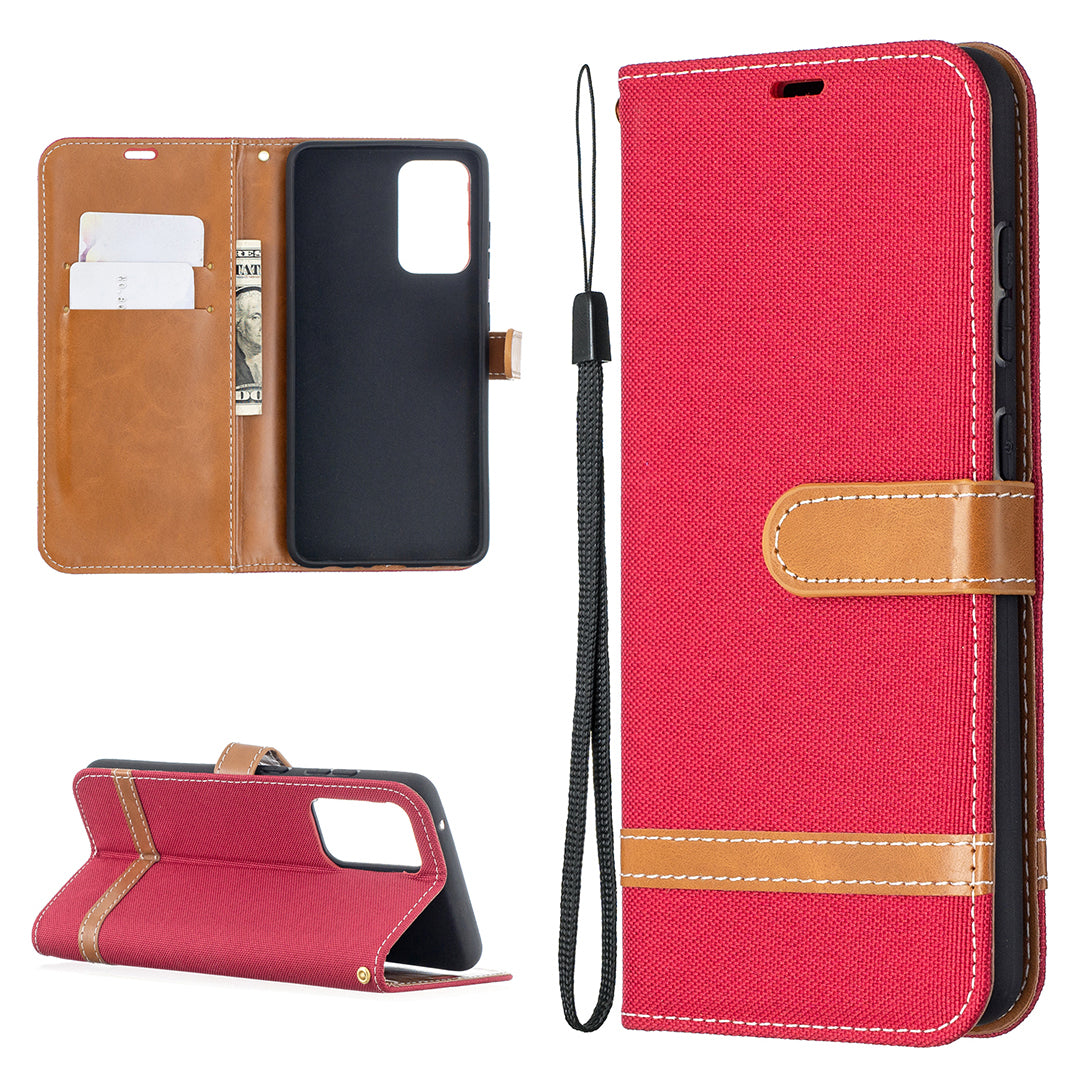For Samsung Galaxy A52 4G/5G / A52s 5G Color Splicing Jeans Cloth Surface Wallet Leather Phone Cover