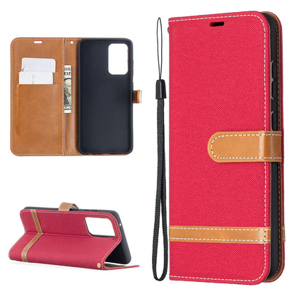 For Samsung Galaxy A52 4G/5G / A52s 5G Color Splicing Jeans Cloth Surface Wallet Leather Phone Cover