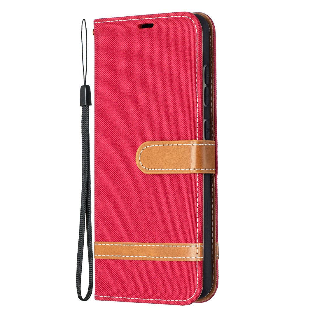 For Samsung Galaxy A52 4G/5G / A52s 5G Color Splicing Jeans Cloth Surface Wallet Leather Phone Cover