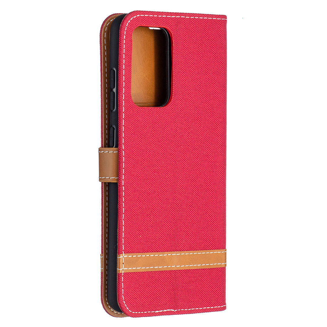 For Samsung Galaxy A52 4G/5G / A52s 5G Color Splicing Jeans Cloth Surface Wallet Leather Phone Cover
