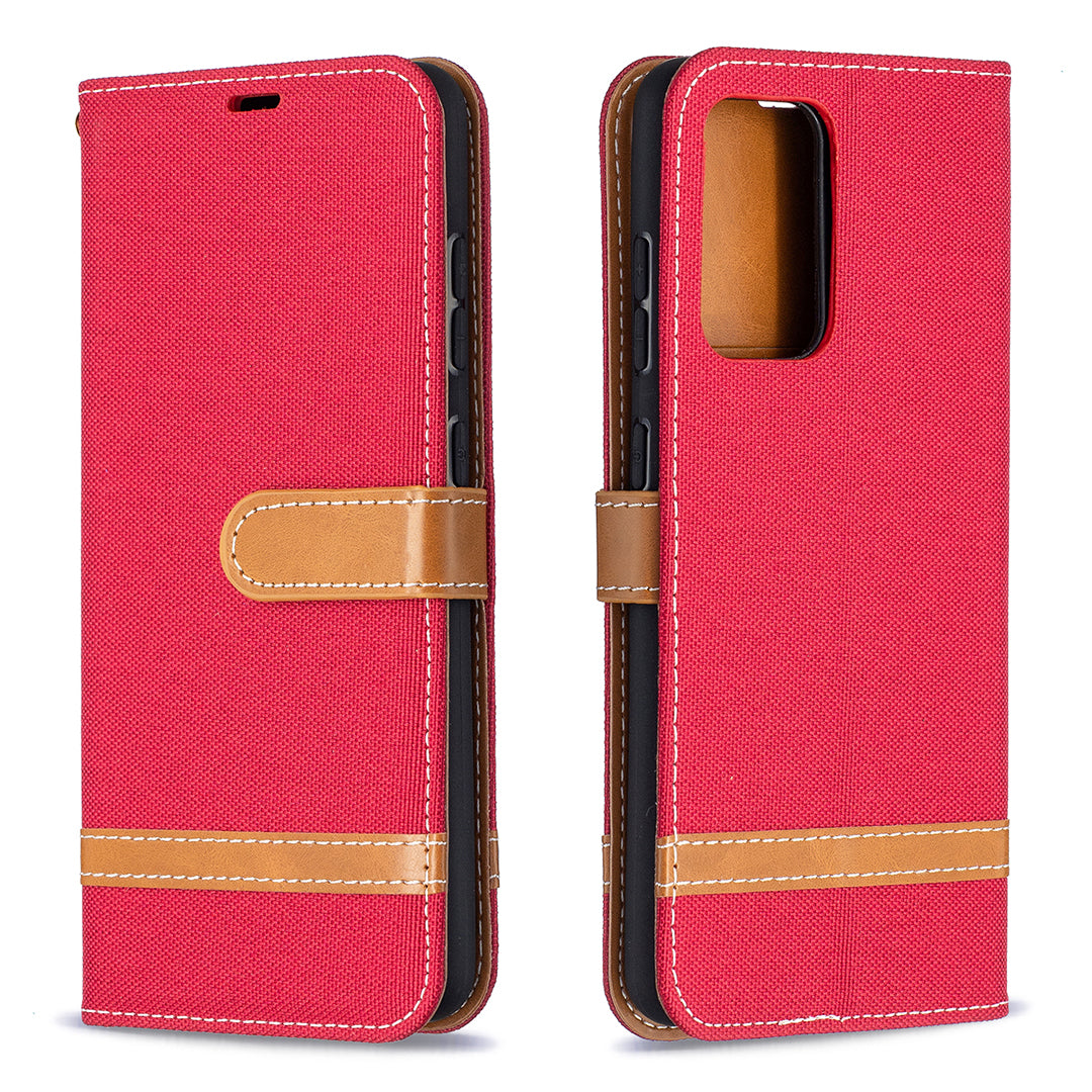 For Samsung Galaxy A52 4G/5G / A52s 5G Color Splicing Jeans Cloth Surface Wallet Leather Phone Cover