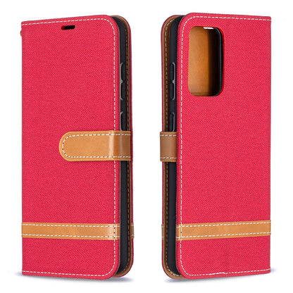 For Samsung Galaxy A52 4G/5G / A52s 5G Color Splicing Jeans Cloth Surface Wallet Leather Phone Cover