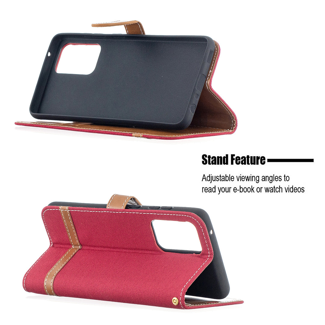 For Samsung Galaxy A52 4G/5G / A52s 5G Color Splicing Jeans Cloth Surface Wallet Leather Phone Cover