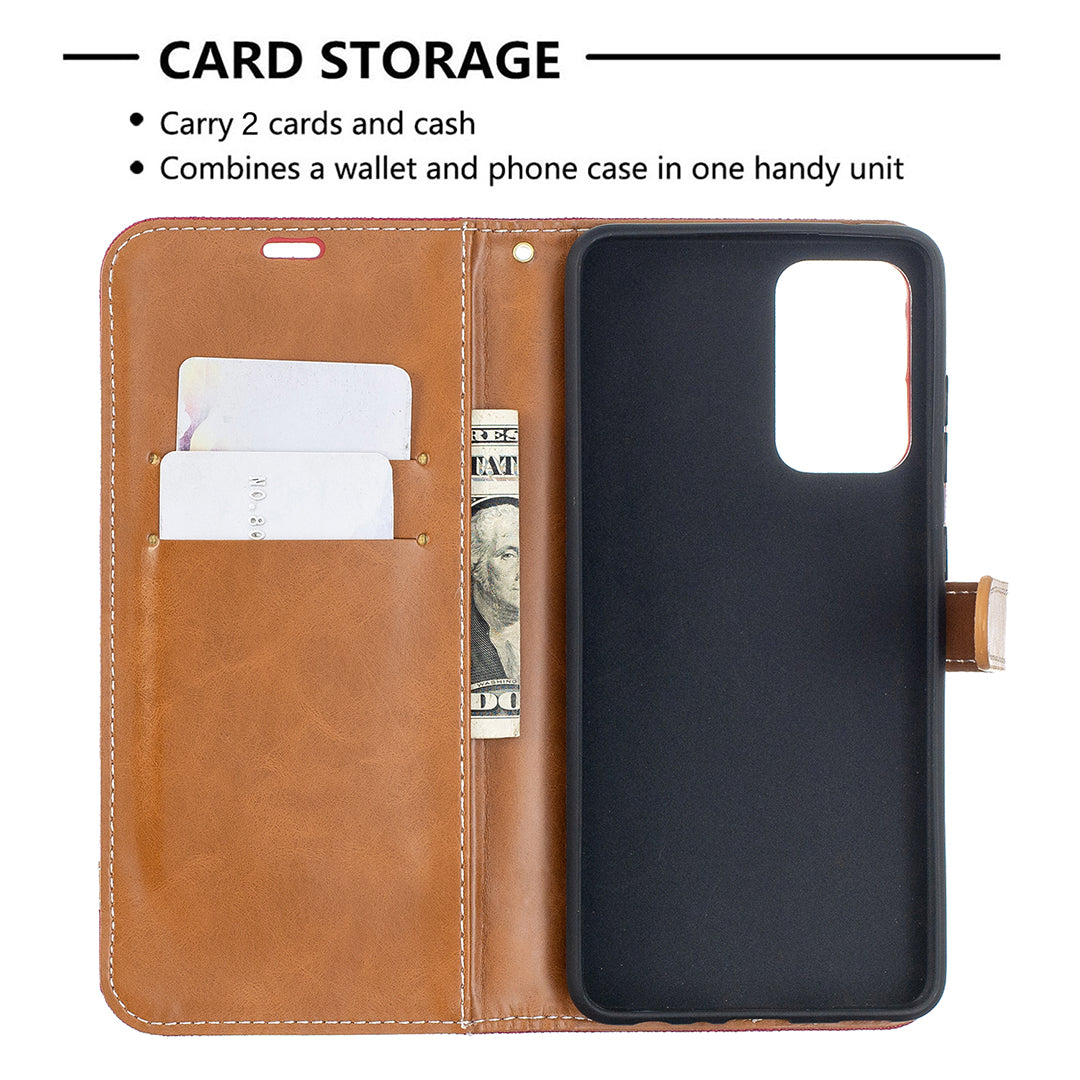 For Samsung Galaxy A52 4G/5G / A52s 5G Color Splicing Jeans Cloth Surface Wallet Leather Phone Cover