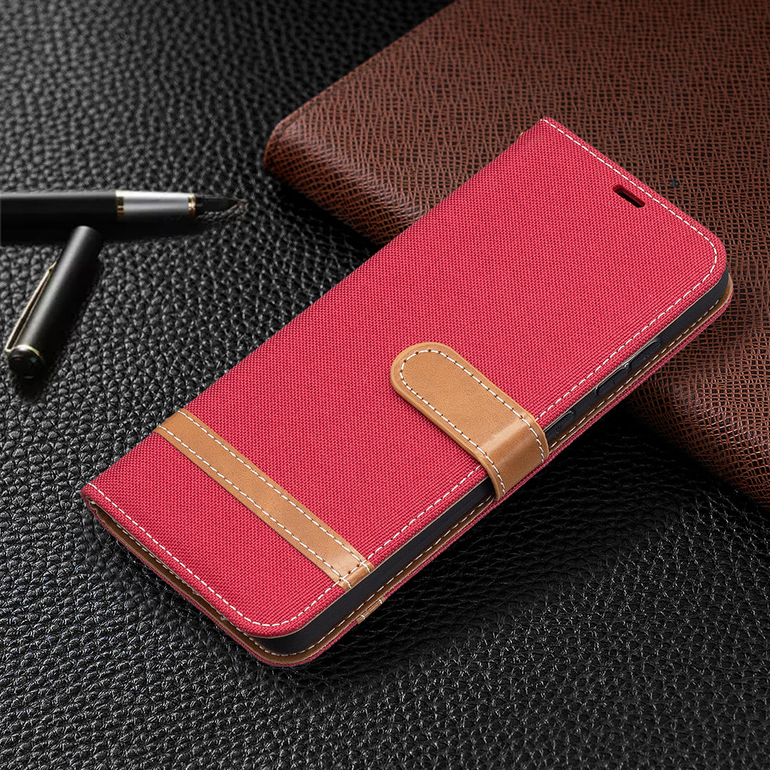 For Samsung Galaxy A52 4G/5G / A52s 5G Color Splicing Jeans Cloth Surface Wallet Leather Phone Cover