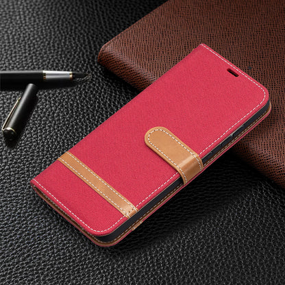 For Samsung Galaxy A52 4G/5G / A52s 5G Color Splicing Jeans Cloth Surface Wallet Leather Phone Cover