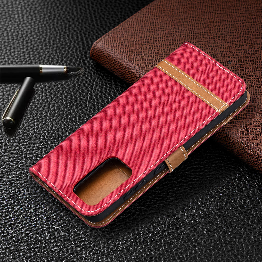 For Samsung Galaxy A52 4G/5G / A52s 5G Color Splicing Jeans Cloth Surface Wallet Leather Phone Cover