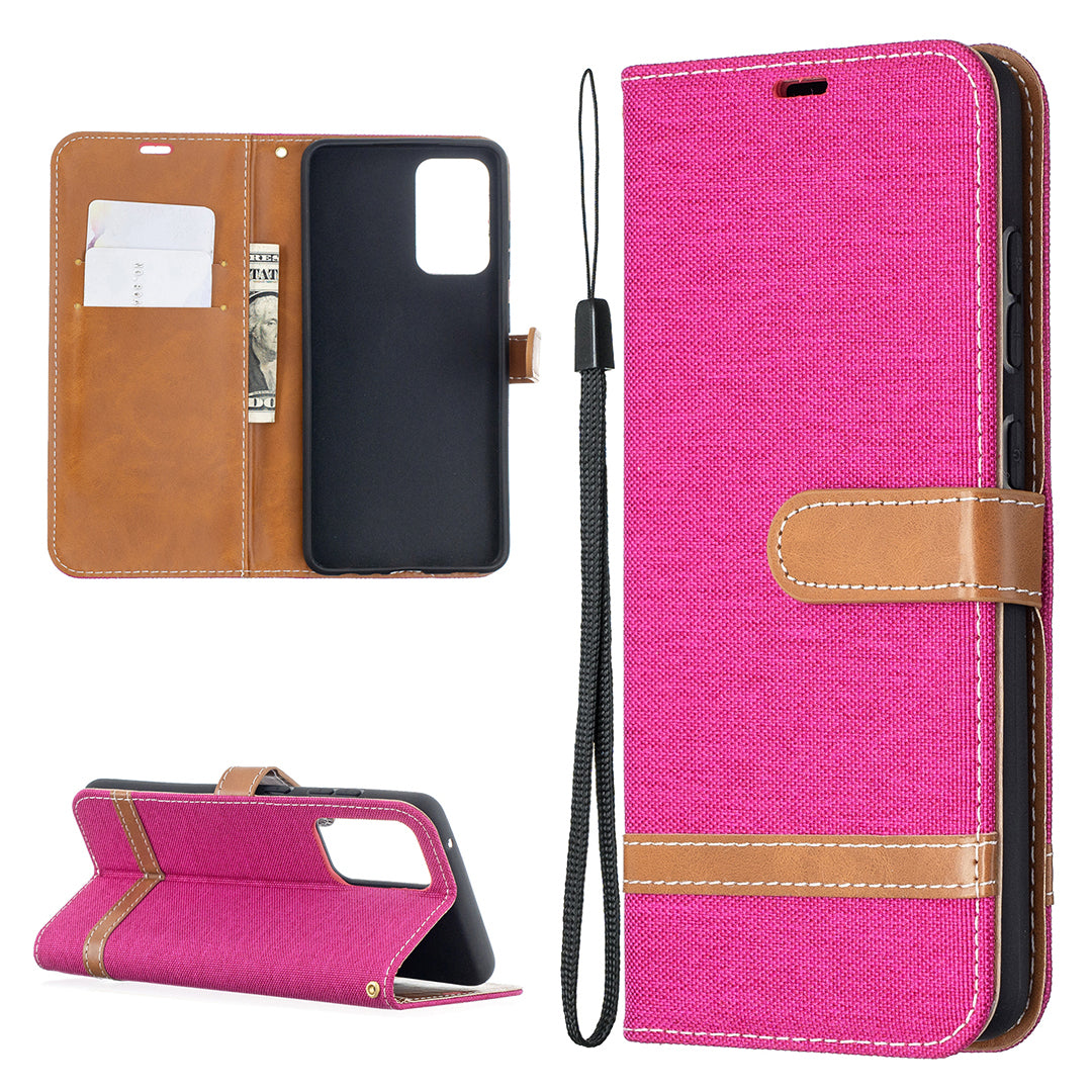 For Samsung Galaxy A52 4G/5G / A52s 5G Color Splicing Jeans Cloth Surface Wallet Leather Phone Cover