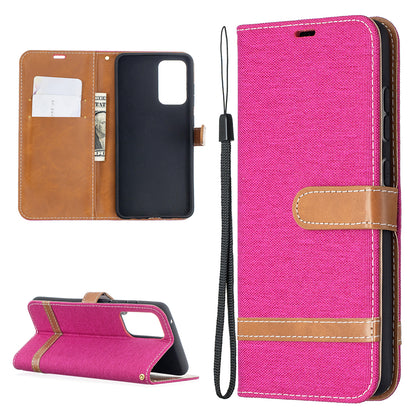 For Samsung Galaxy A52 4G/5G / A52s 5G Color Splicing Jeans Cloth Surface Wallet Leather Phone Cover