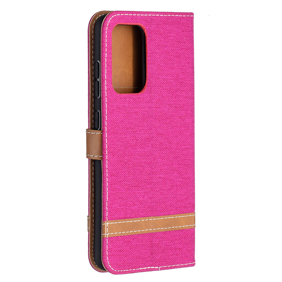 For Samsung Galaxy A52 4G/5G / A52s 5G Color Splicing Jeans Cloth Surface Wallet Leather Phone Cover