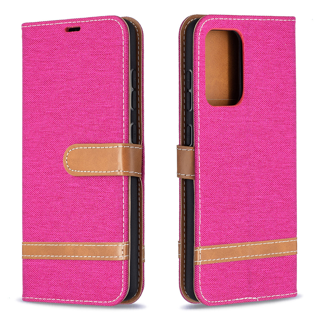 For Samsung Galaxy A52 4G/5G / A52s 5G Color Splicing Jeans Cloth Surface Wallet Leather Phone Cover