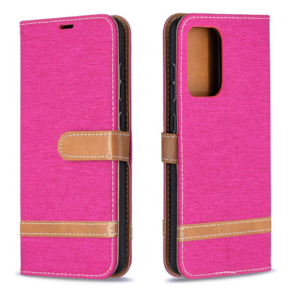 For Samsung Galaxy A52 4G/5G / A52s 5G Color Splicing Jeans Cloth Surface Wallet Leather Phone Cover