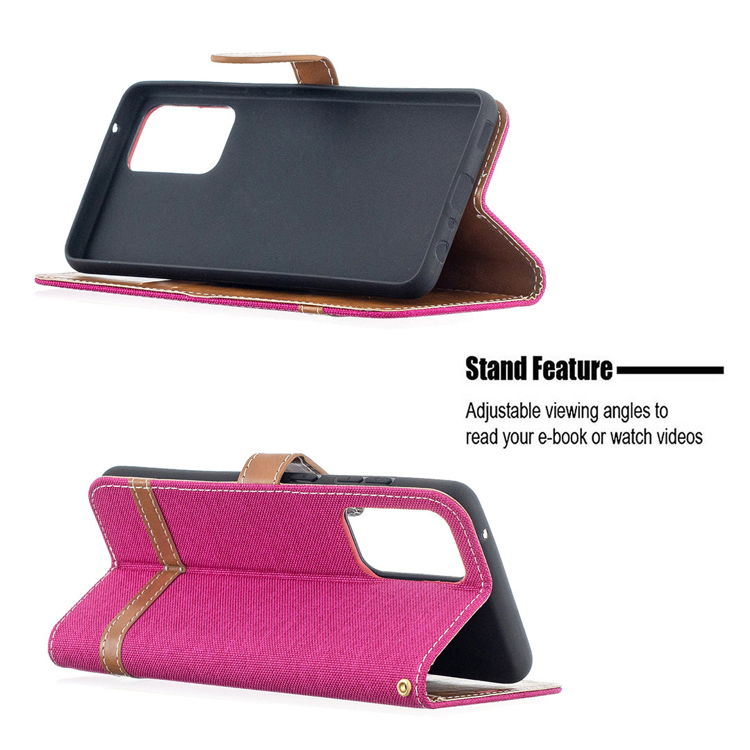For Samsung Galaxy A52 4G/5G / A52s 5G Color Splicing Jeans Cloth Surface Wallet Leather Phone Cover