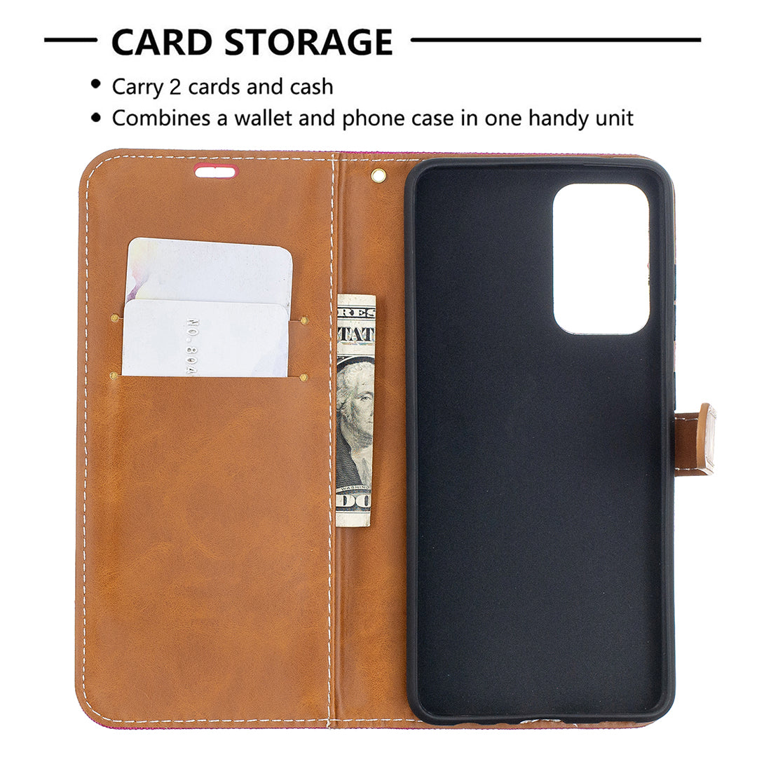 For Samsung Galaxy A52 4G/5G / A52s 5G Color Splicing Jeans Cloth Surface Wallet Leather Phone Cover