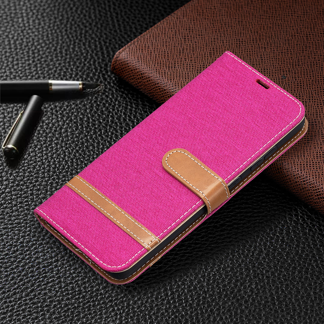 For Samsung Galaxy A52 4G/5G / A52s 5G Color Splicing Jeans Cloth Surface Wallet Leather Phone Cover