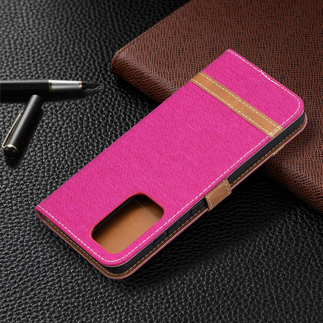 For Samsung Galaxy A52 4G/5G / A52s 5G Color Splicing Jeans Cloth Surface Wallet Leather Phone Cover