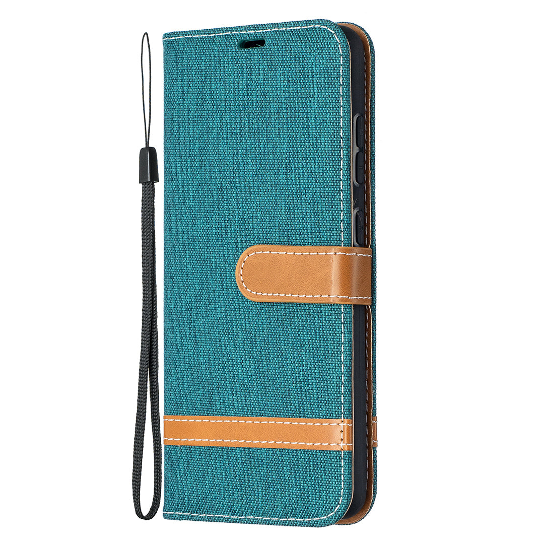 For Samsung Galaxy A52 4G/5G / A52s 5G Color Splicing Jeans Cloth Surface Wallet Leather Phone Cover