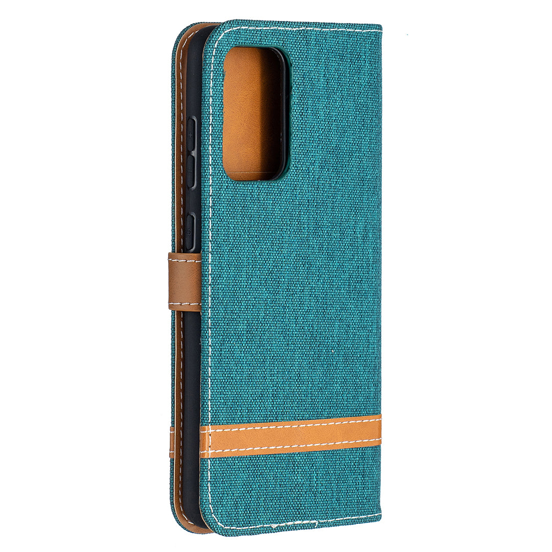For Samsung Galaxy A52 4G/5G / A52s 5G Color Splicing Jeans Cloth Surface Wallet Leather Phone Cover