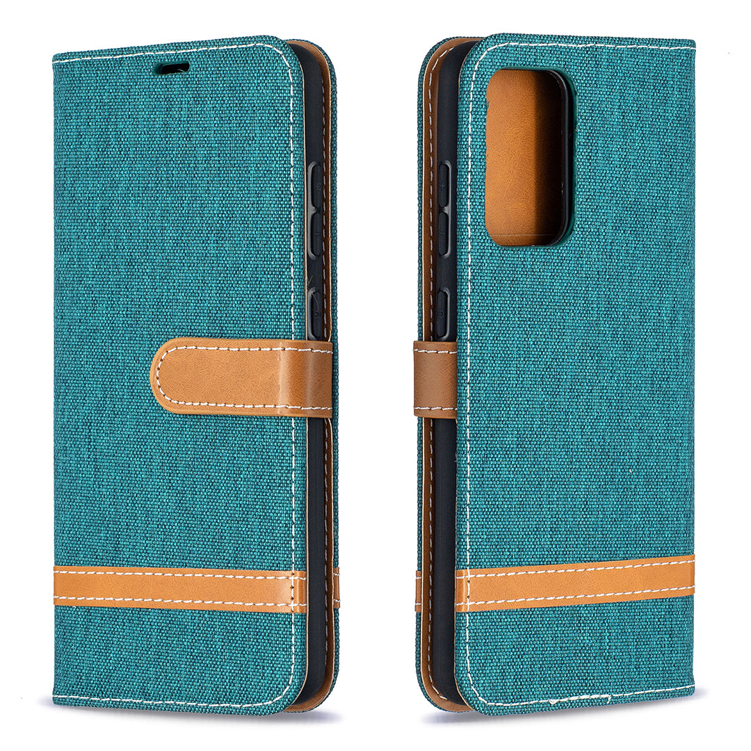 For Samsung Galaxy A52 4G/5G / A52s 5G Color Splicing Jeans Cloth Surface Wallet Leather Phone Cover