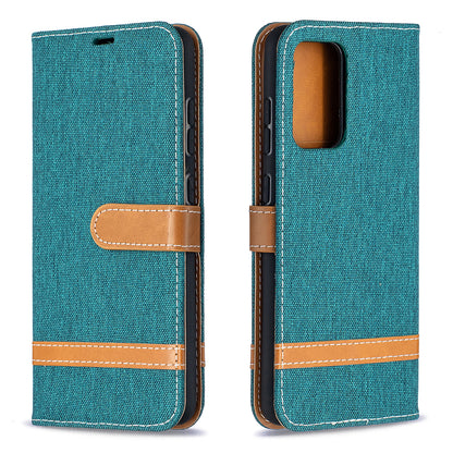 For Samsung Galaxy A52 4G/5G / A52s 5G Color Splicing Jeans Cloth Surface Wallet Leather Phone Cover