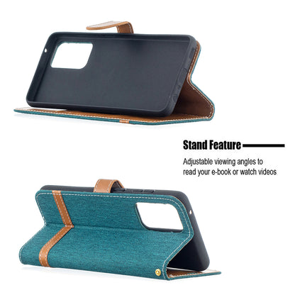 For Samsung Galaxy A52 4G/5G / A52s 5G Color Splicing Jeans Cloth Surface Wallet Leather Phone Cover