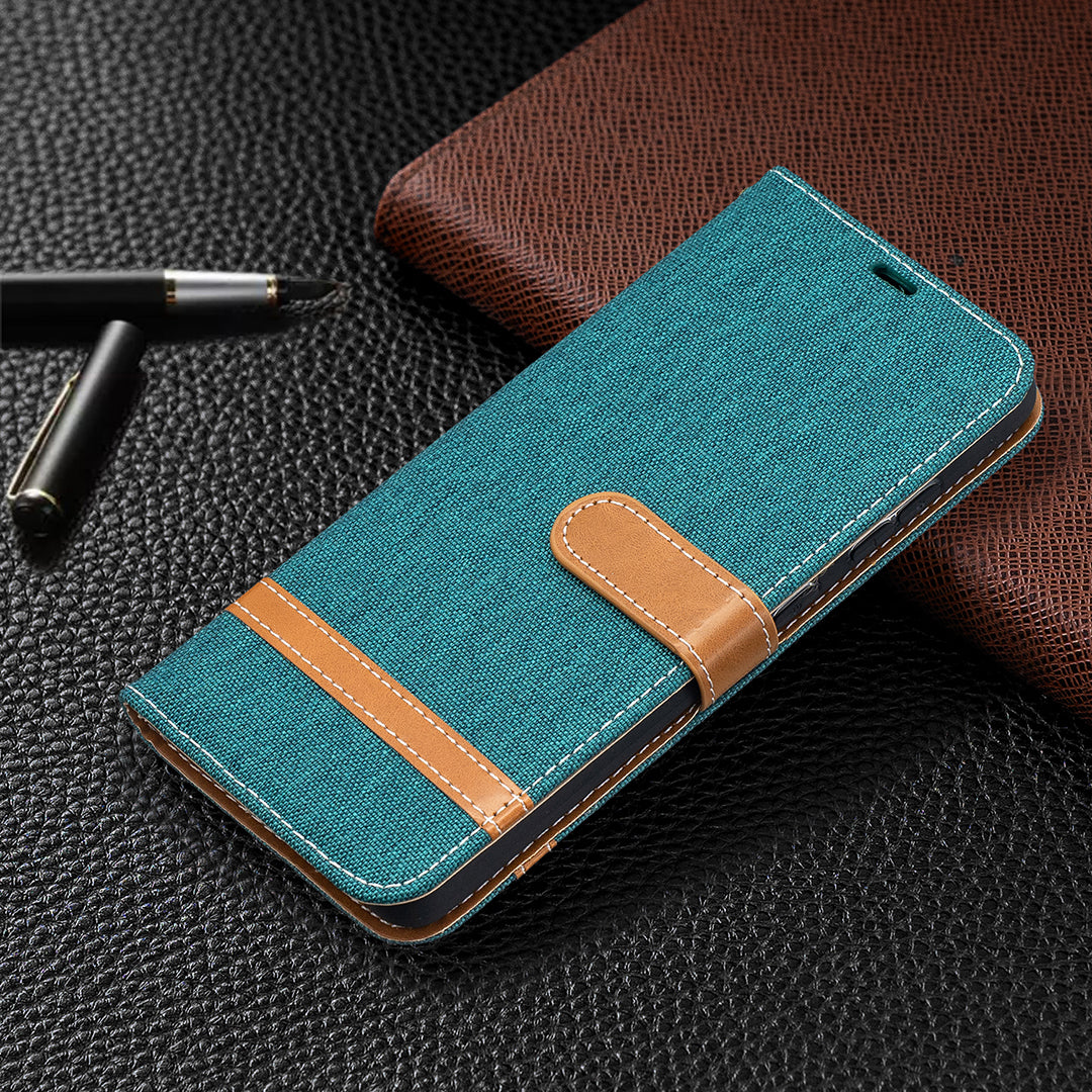 For Samsung Galaxy A52 4G/5G / A52s 5G Color Splicing Jeans Cloth Surface Wallet Leather Phone Cover
