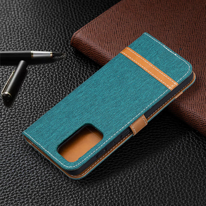 For Samsung Galaxy A52 4G/5G / A52s 5G Color Splicing Jeans Cloth Surface Wallet Leather Phone Cover