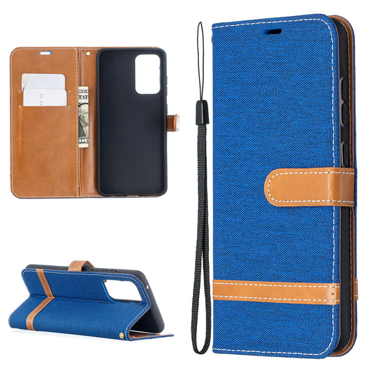 For Samsung Galaxy A52 4G/5G / A52s 5G Color Splicing Jeans Cloth Surface Wallet Leather Phone Cover