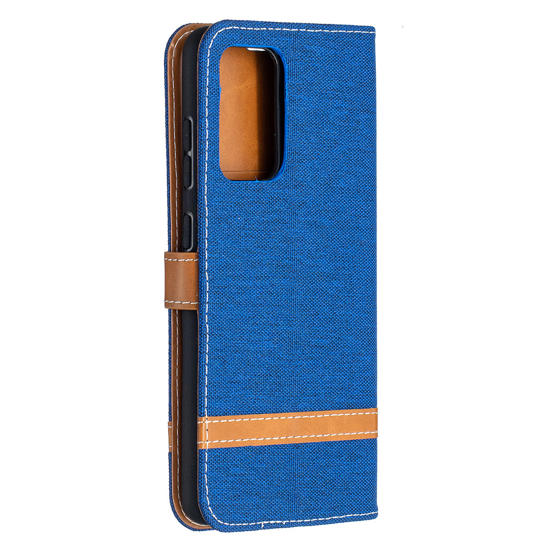 For Samsung Galaxy A52 4G/5G / A52s 5G Color Splicing Jeans Cloth Surface Wallet Leather Phone Cover