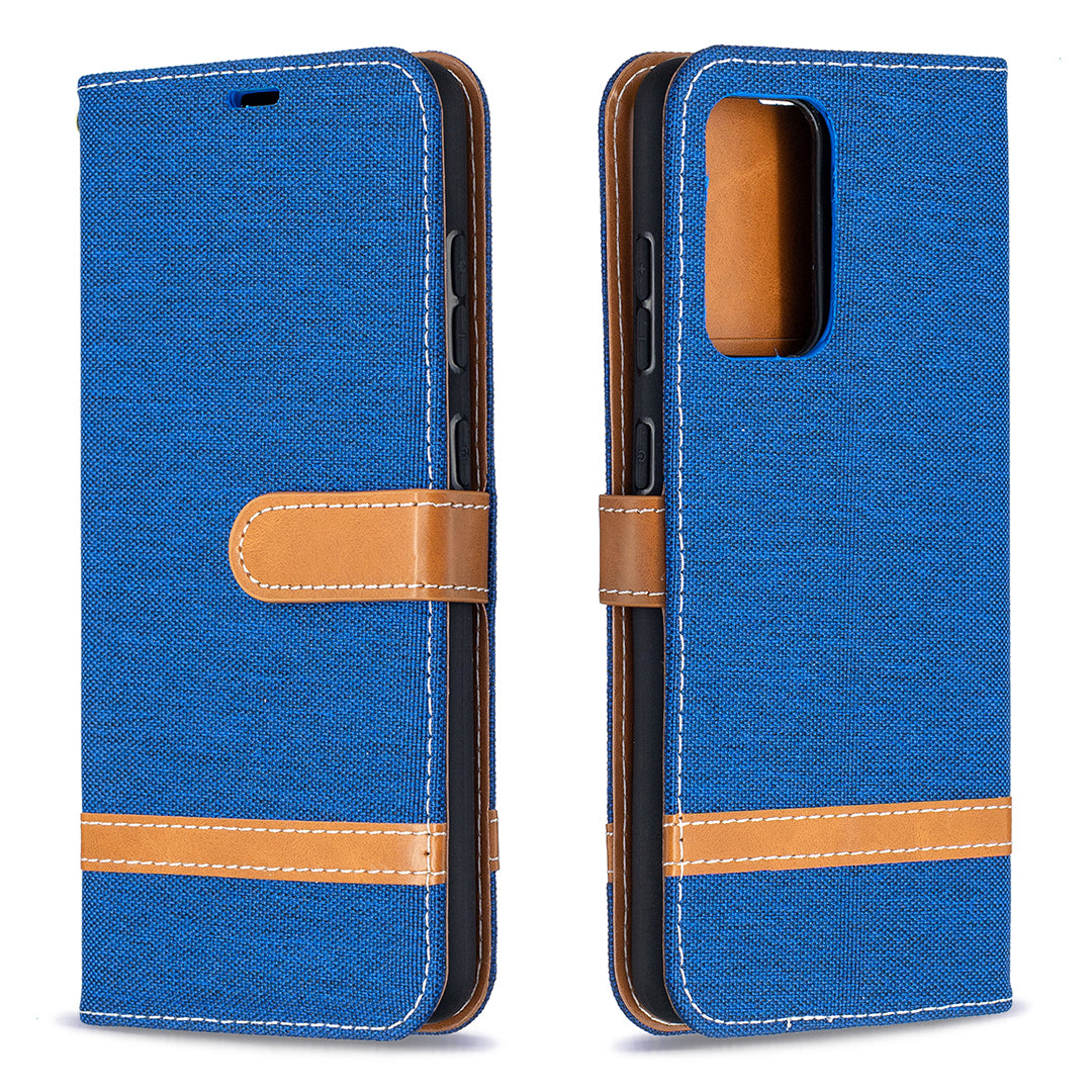 For Samsung Galaxy A52 4G/5G / A52s 5G Color Splicing Jeans Cloth Surface Wallet Leather Phone Cover