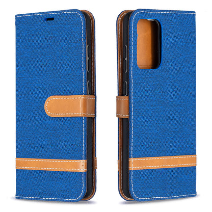 For Samsung Galaxy A52 4G/5G / A52s 5G Color Splicing Jeans Cloth Surface Wallet Leather Phone Cover