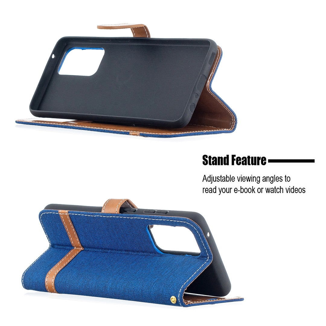 For Samsung Galaxy A52 4G/5G / A52s 5G Color Splicing Jeans Cloth Surface Wallet Leather Phone Cover