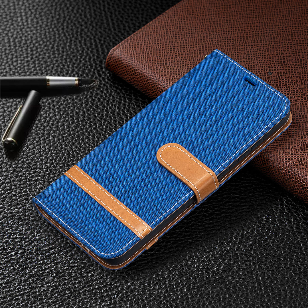 For Samsung Galaxy A52 4G/5G / A52s 5G Color Splicing Jeans Cloth Surface Wallet Leather Phone Cover