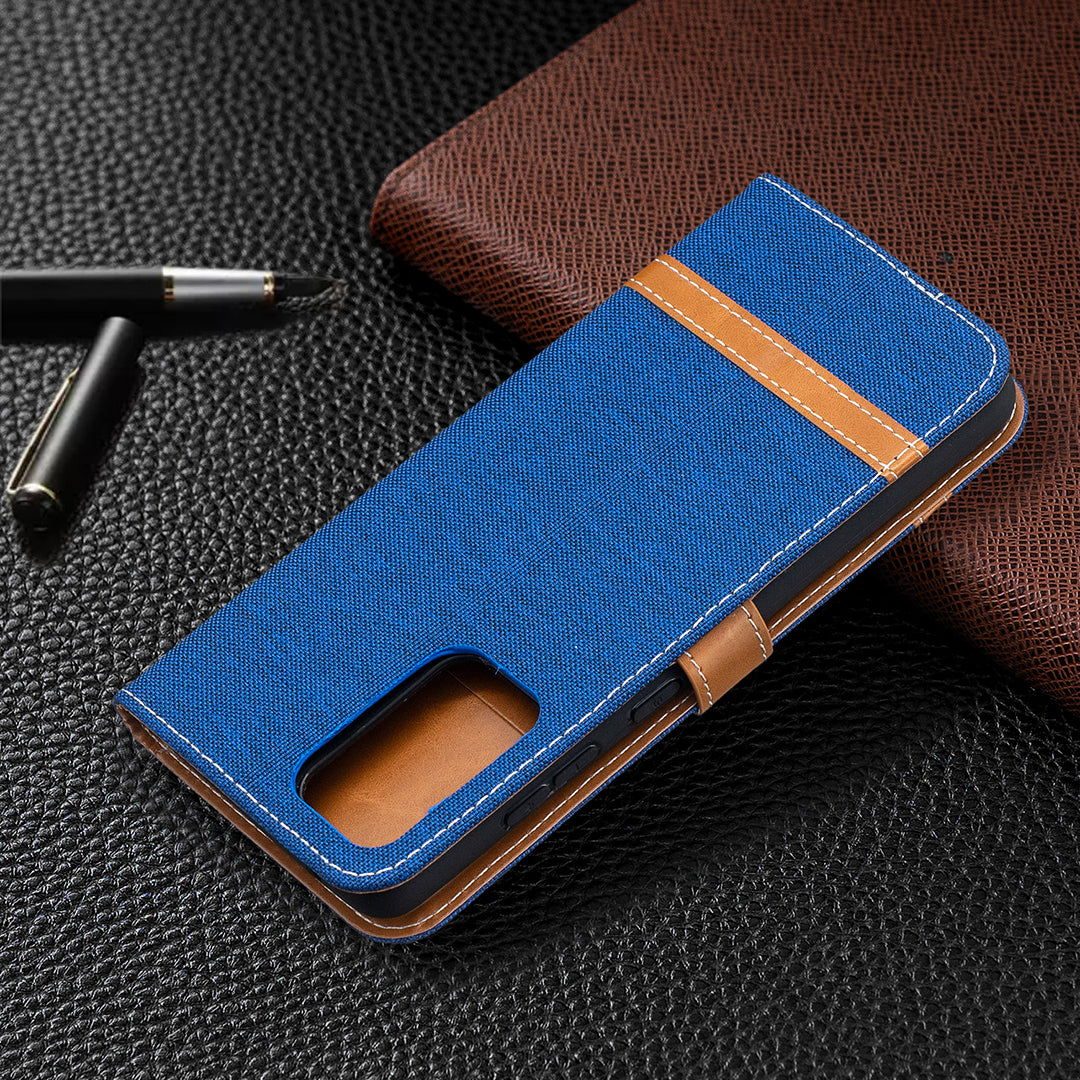 For Samsung Galaxy A52 4G/5G / A52s 5G Color Splicing Jeans Cloth Surface Wallet Leather Phone Cover