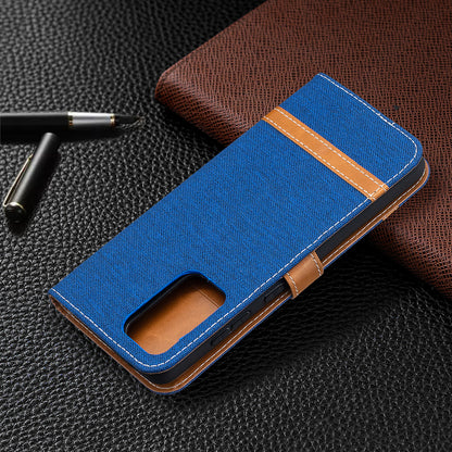 For Samsung Galaxy A52 4G/5G / A52s 5G Color Splicing Jeans Cloth Surface Wallet Leather Phone Cover
