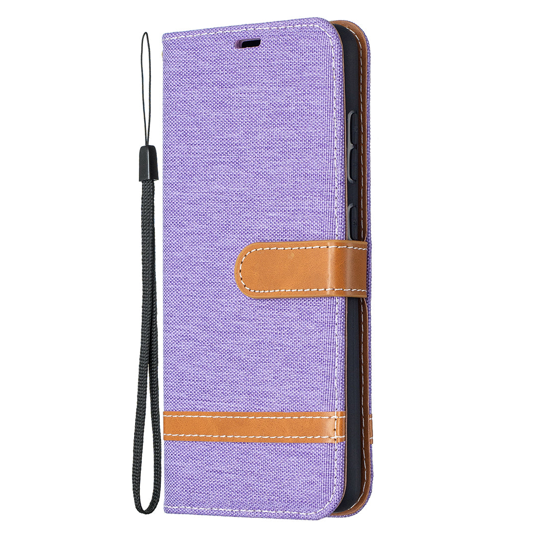 For Samsung Galaxy A52 4G/5G / A52s 5G Color Splicing Jeans Cloth Surface Wallet Leather Phone Cover