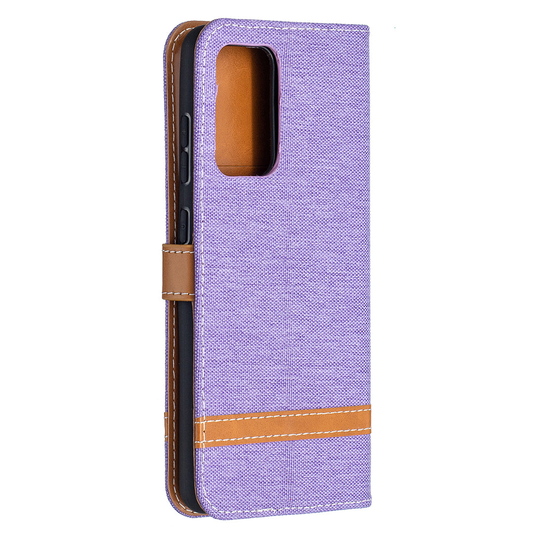 For Samsung Galaxy A52 4G/5G / A52s 5G Color Splicing Jeans Cloth Surface Wallet Leather Phone Cover