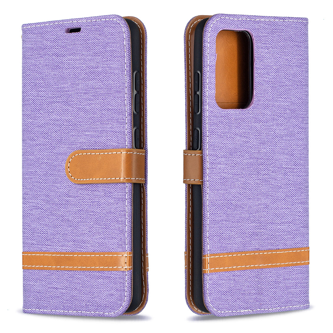 For Samsung Galaxy A52 4G/5G / A52s 5G Color Splicing Jeans Cloth Surface Wallet Leather Phone Cover