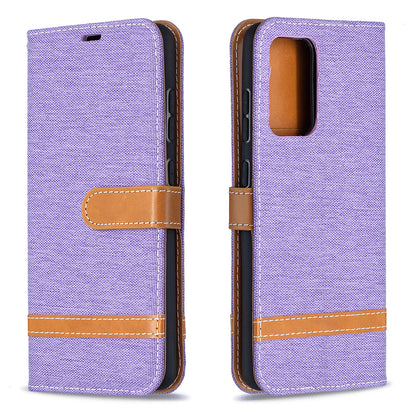 For Samsung Galaxy A52 4G/5G / A52s 5G Color Splicing Jeans Cloth Surface Wallet Leather Phone Cover