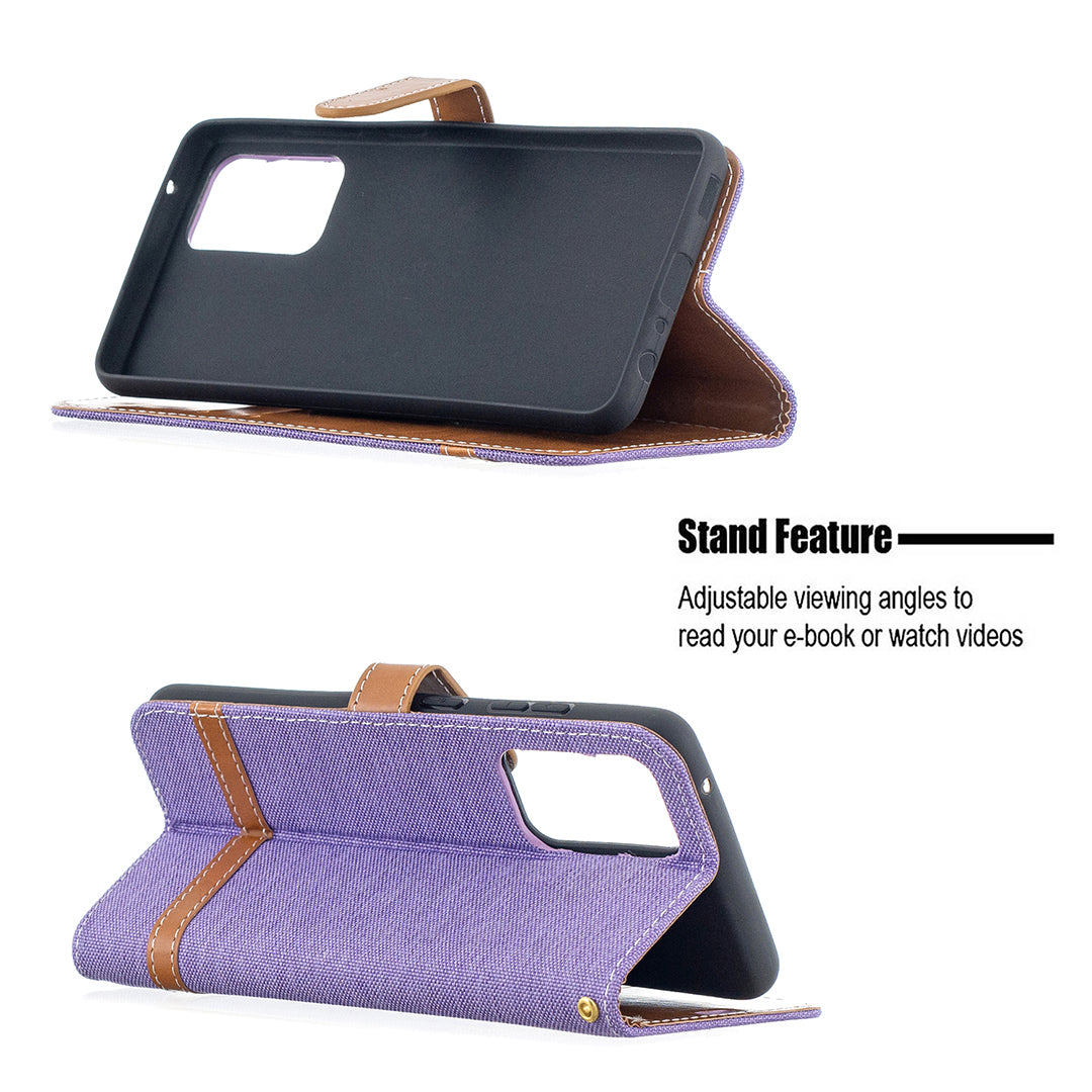 For Samsung Galaxy A52 4G/5G / A52s 5G Color Splicing Jeans Cloth Surface Wallet Leather Phone Cover
