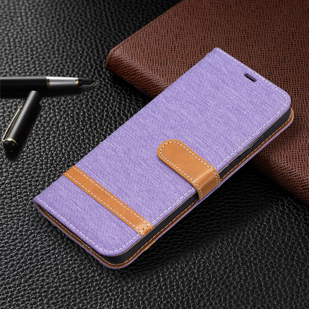 For Samsung Galaxy A52 4G/5G / A52s 5G Color Splicing Jeans Cloth Surface Wallet Leather Phone Cover