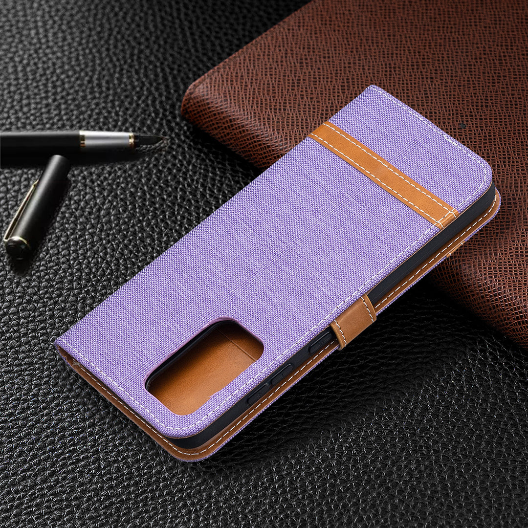 For Samsung Galaxy A52 4G/5G / A52s 5G Color Splicing Jeans Cloth Surface Wallet Leather Phone Cover