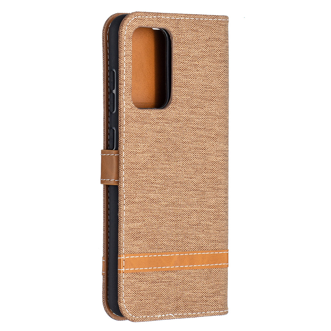 For Samsung Galaxy A52 4G/5G / A52s 5G Color Splicing Jeans Cloth Surface Wallet Leather Phone Cover