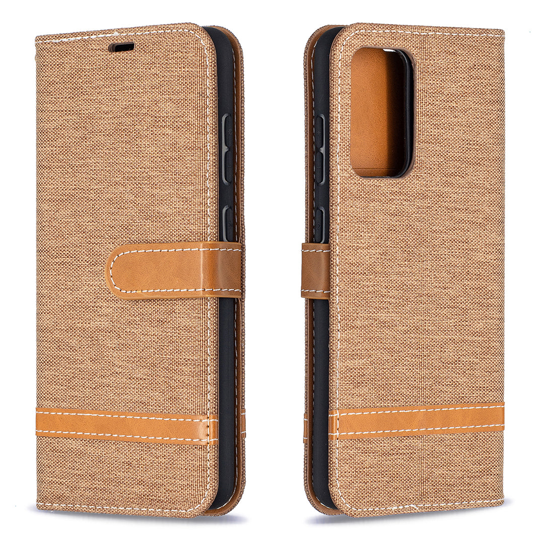 For Samsung Galaxy A52 4G/5G / A52s 5G Color Splicing Jeans Cloth Surface Wallet Leather Phone Cover