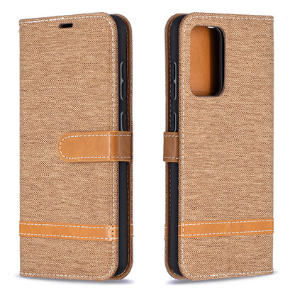 For Samsung Galaxy A52 4G/5G / A52s 5G Color Splicing Jeans Cloth Surface Wallet Leather Phone Cover