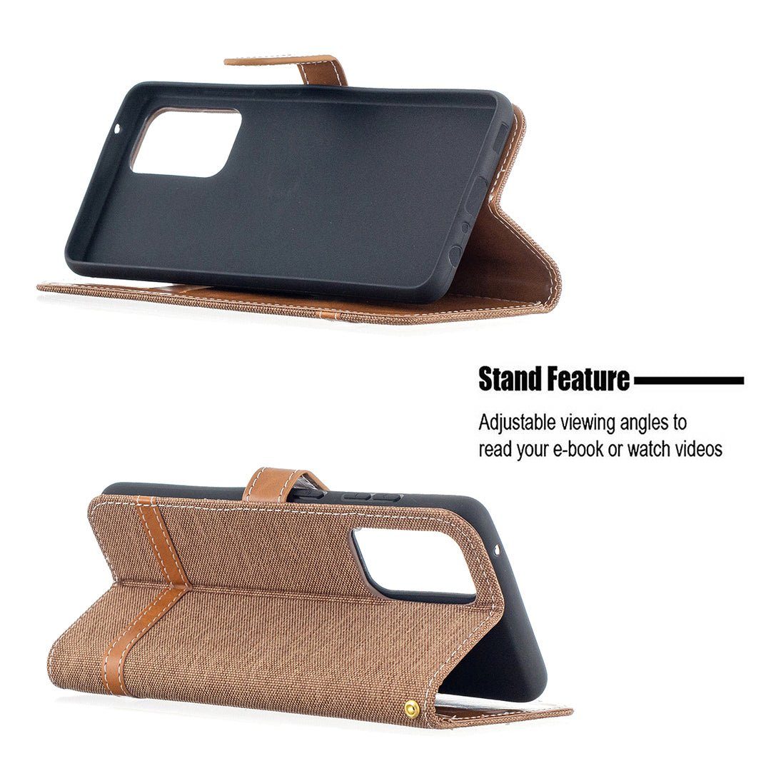 For Samsung Galaxy A52 4G/5G / A52s 5G Color Splicing Jeans Cloth Surface Wallet Leather Phone Cover