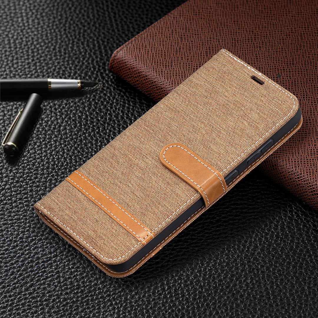 For Samsung Galaxy A52 4G/5G / A52s 5G Color Splicing Jeans Cloth Surface Wallet Leather Phone Cover