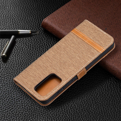 For Samsung Galaxy A52 4G/5G / A52s 5G Color Splicing Jeans Cloth Surface Wallet Leather Phone Cover